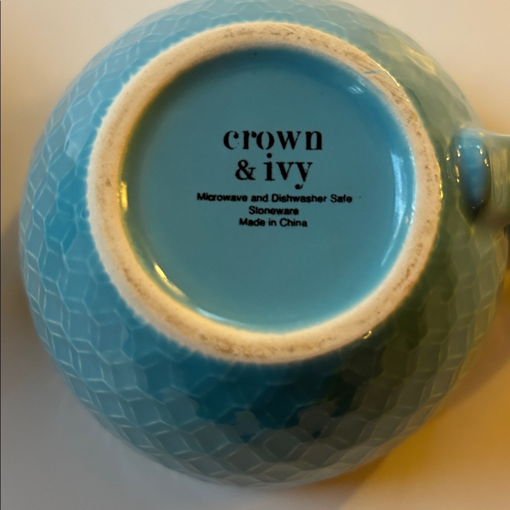 Crown & Ivy Teal and Navy Stoneware Mugs/Cups Pineapple On Inside Of Cup. 10 OZ - Picture 2 of 7